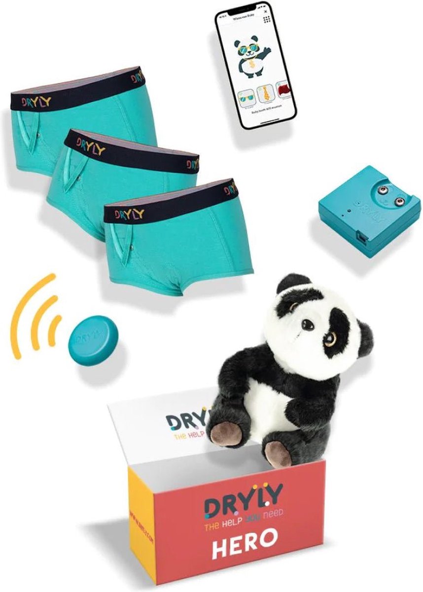 Goedkoopste Dryly Plaswekker tegen Bedplassen voor Meisjes - Zindelijkheidstraining Kind - Zender met Trilfunctie - Hero Pakket - Maat 98-104 - Incl. App