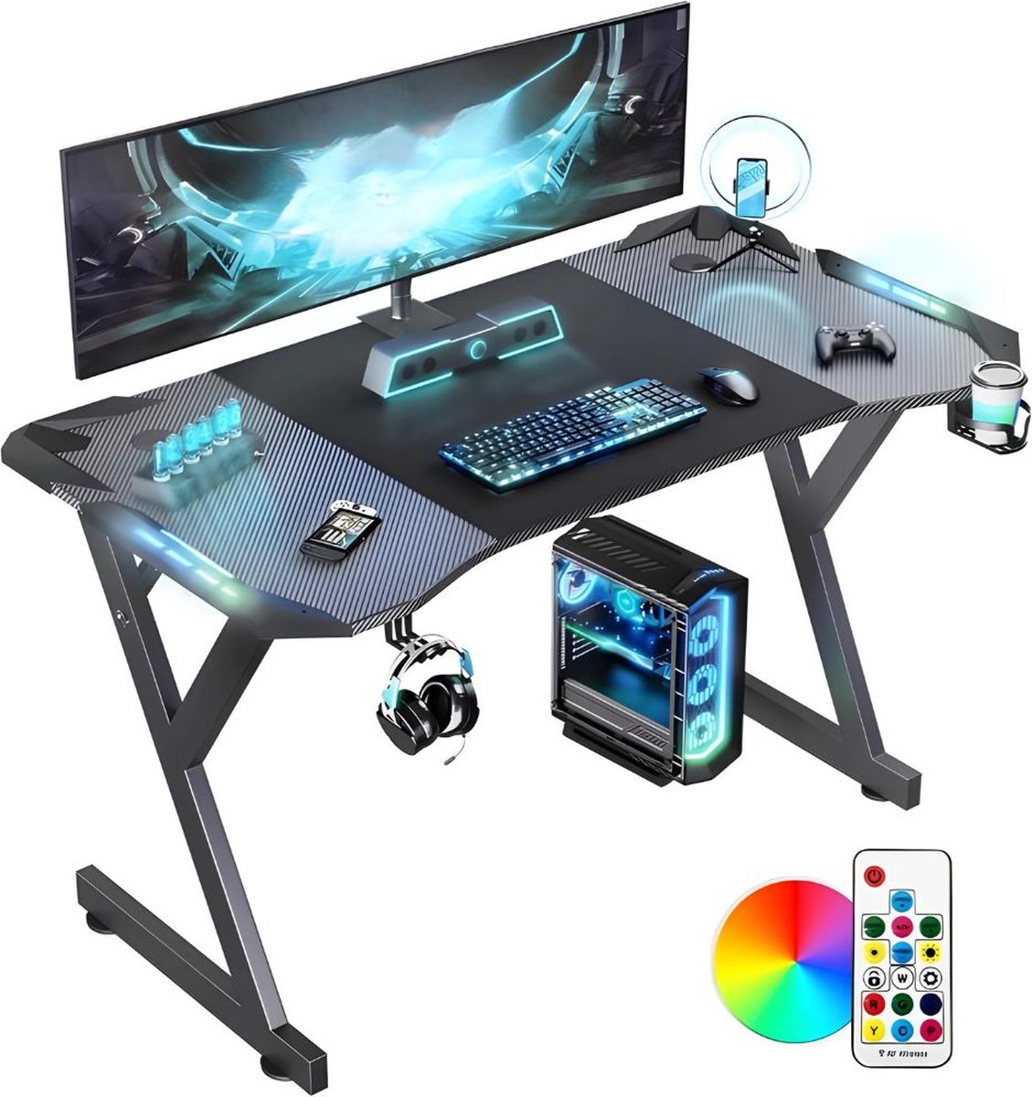 QProductz Game Bureau met Led - Game Bureau Modern Design - Game Desk 100kg Belastbaar - 120 x 60 x 74cm