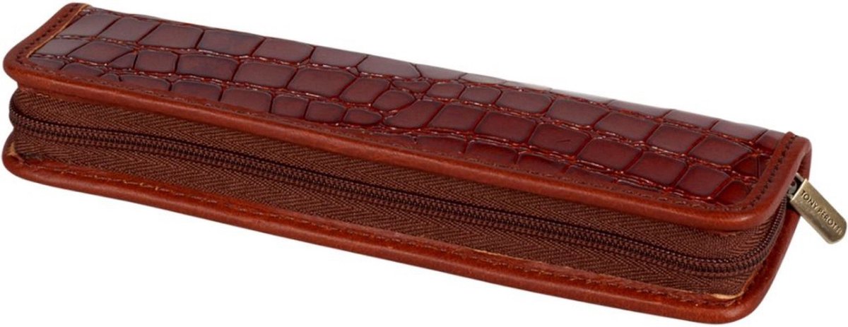 Tony Perotti leren Croco Penetui met rits voor 2 pennen - Donkerbruin