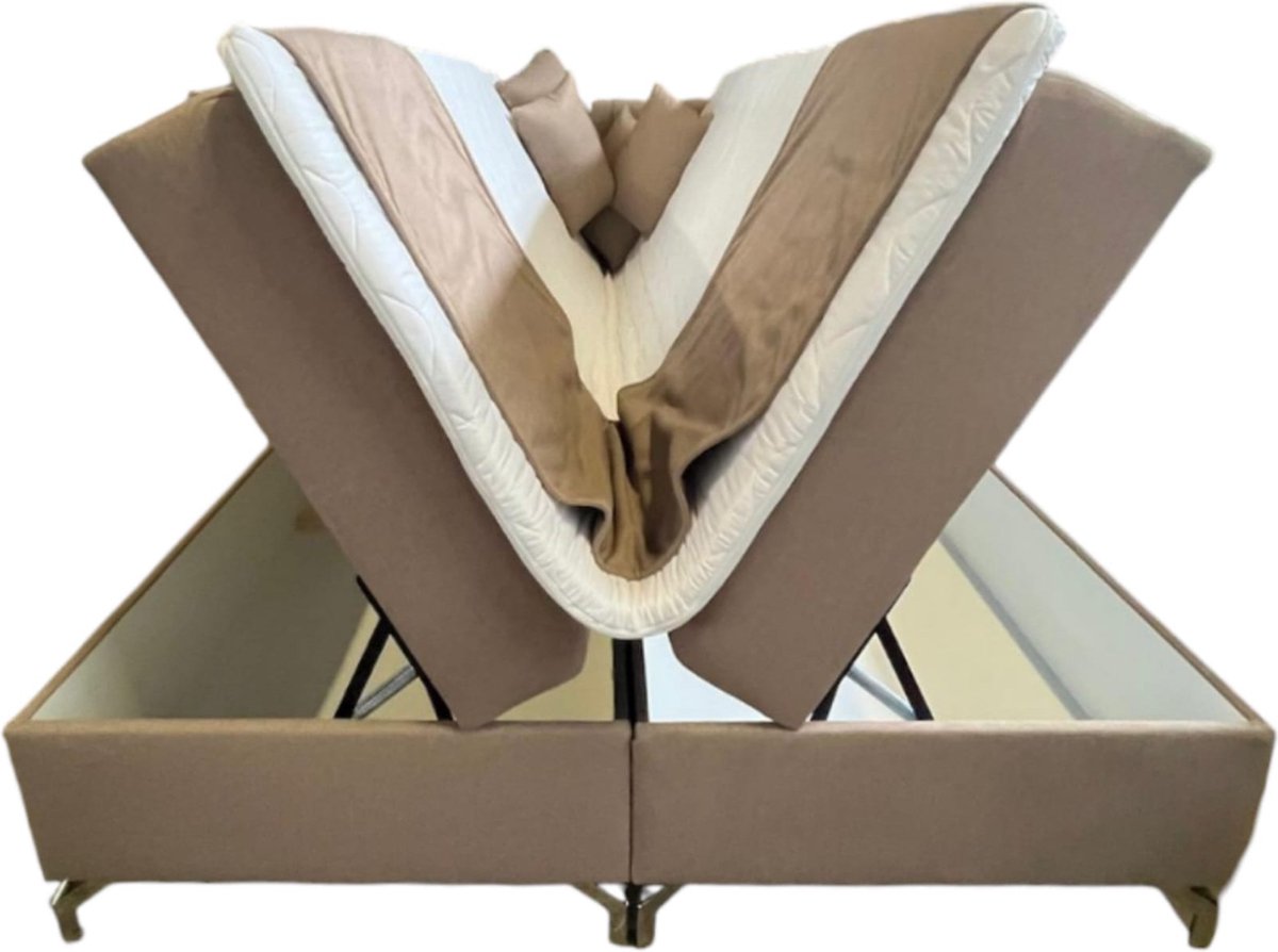 Boxspring Gilles 180x200 cm- met opbergruimte - matt velvet taupe - Compleet Bed Set inclusief topper thumbnail 2