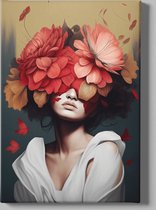 Canvas Schilderij - Vrouw met Bloemen - Wanddecoratie - 60x40 cm