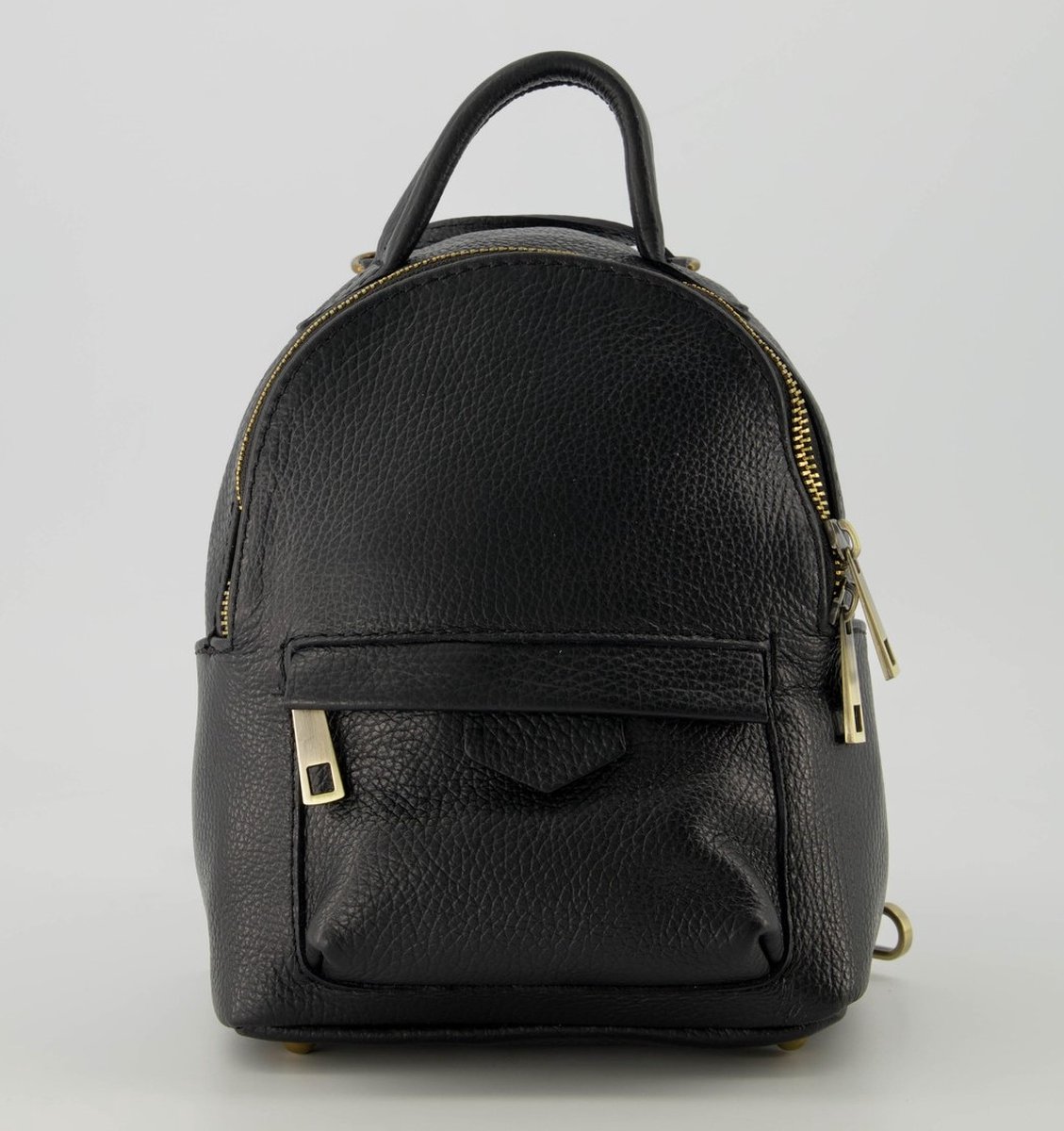 Klein leren rugtasje - Crossbodytasje - Schoudertasje - Zwart - Mini - Axel - Classic Grain - Bronskleurig