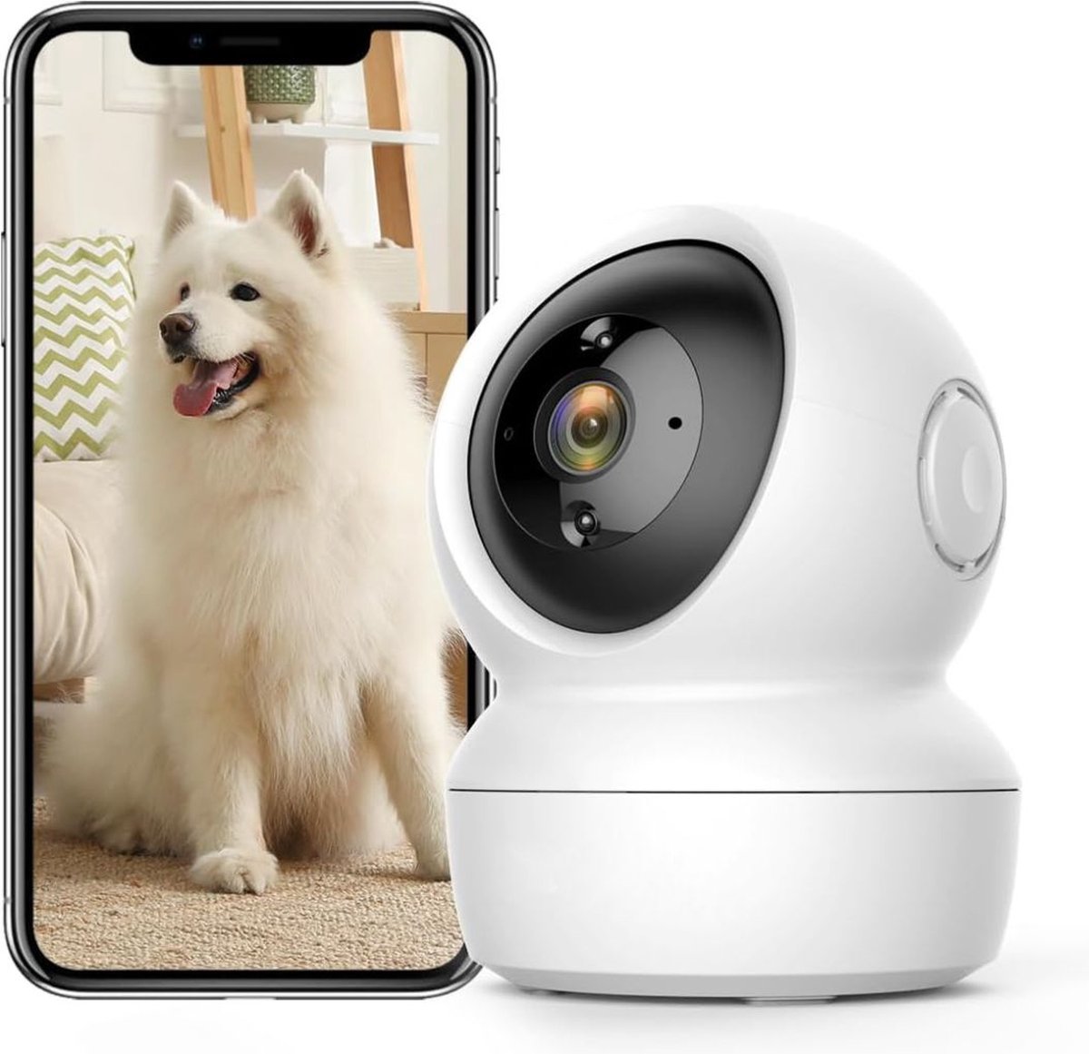 MKSS® Hondencamera - Huisdiercamera - Babyfoon met Camera en App - Baby Monitor - Full HD - Wit