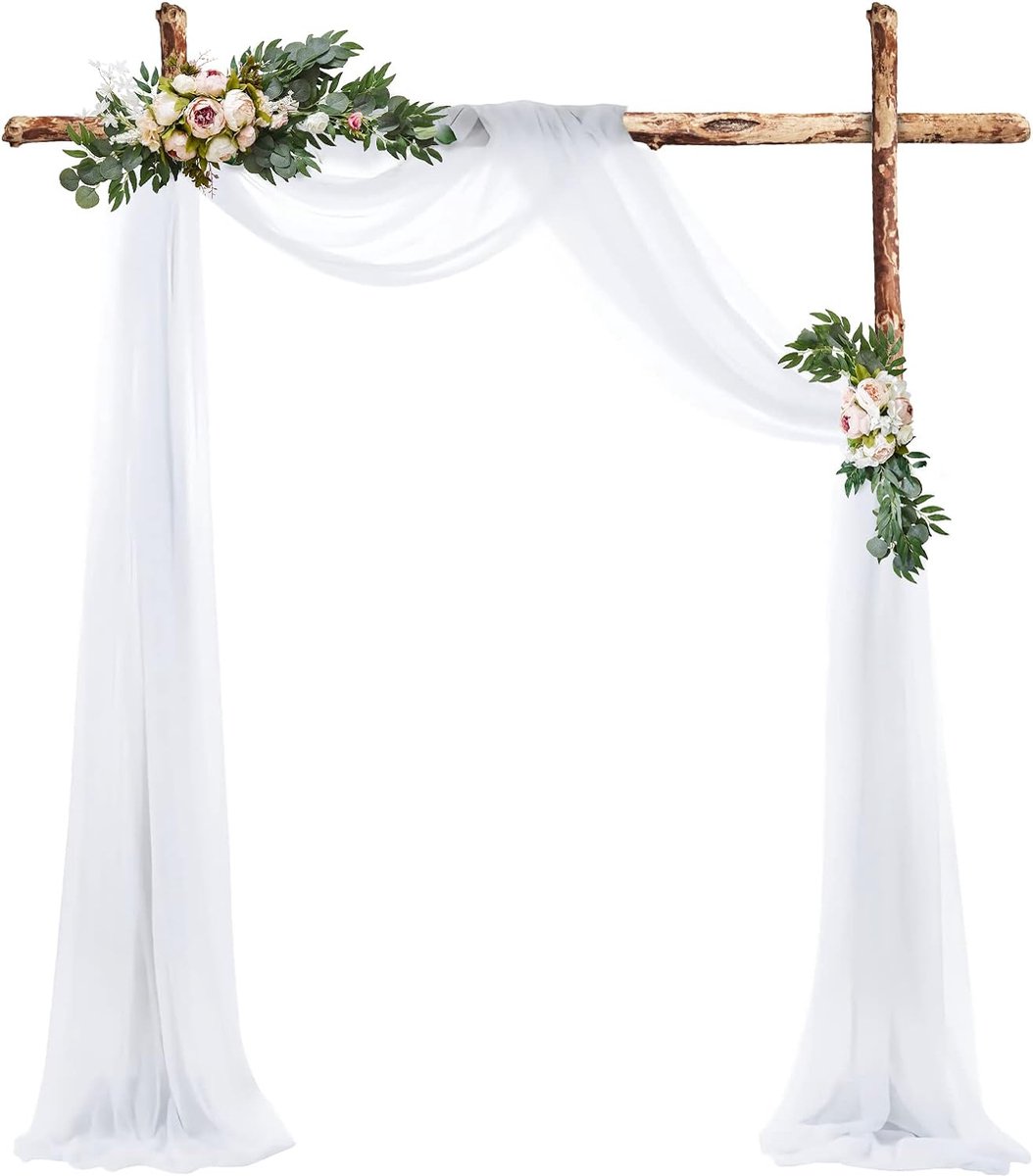 Bruiloft boog gordijnen 70x550cm witte chiffon gordijnen voor bruiloft partij podium decoratie met achtergrond van organza stof tule
