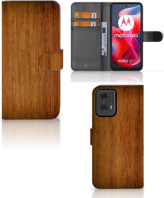 Telefoonhoesje Geschikt voor Motorola Moto G24 | G04 | G24 Power Wallet Book Case Donker Hout