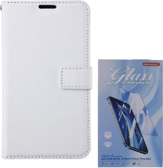 Bookcase Geschikt voor: Motorola Moto G10 / G20 / G30 Wit - portemonnee hoesje met 2 stuk Glas Screen protector - ZT Accessoires
