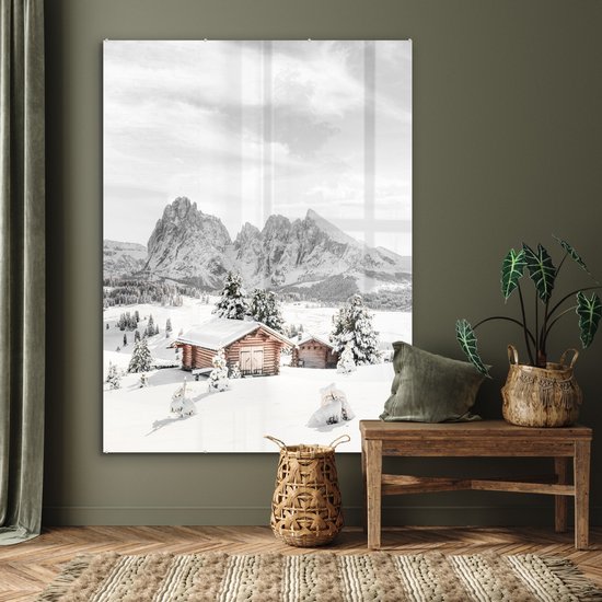 MuchoWow® Peinture sur verre 120x160 cm - Peinture sur verre acrylique - Hiver - Montagnes - Paysage - Neige - Photo sur verre - Peintures