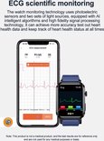Telefoon toont ECG-meting met een grafiek. Naast de telefoon een donkerblauwe smartwatch met ECG-weergave.