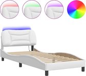 vidaXL - Cadre de lit - avec - éclairage LED- cuir artificiel - blanc - 90x190 - cm