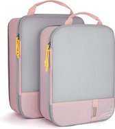 Kledingtassenset, 6-delige pakzakken, compressiepakzakken, set met waszak voor rugzak, reisorganizer, kofferorganizer op reis, roze, 2 stuks.