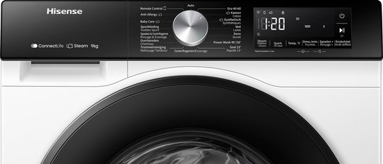 Hisense 3S Serie WF3S8043BW3/BLX - Wasmachine met Energielabel A -30% - 8kg - 72dB (A) - Steam Wash -1400 toeren - Power Wash 49' - ConnectLife - Inhoud Trommel 54 Liter