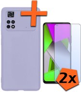 Hoesje Geschikt voor Xiaomi Poco X4 Pro 5G Hoesje Siliconen Cover Case Met 2x Screenprotector - Hoes Geschikt voor Xiaomi Poco X4 Pro 5G Hoes Back Case - Lila