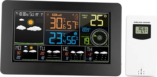 DrPhone WeatherTime – Digitale Wifi Weerstation – Met Mobiele App – Indoor & Outdoor Temperatuur – Barometer – Vochtmeter - Zwart