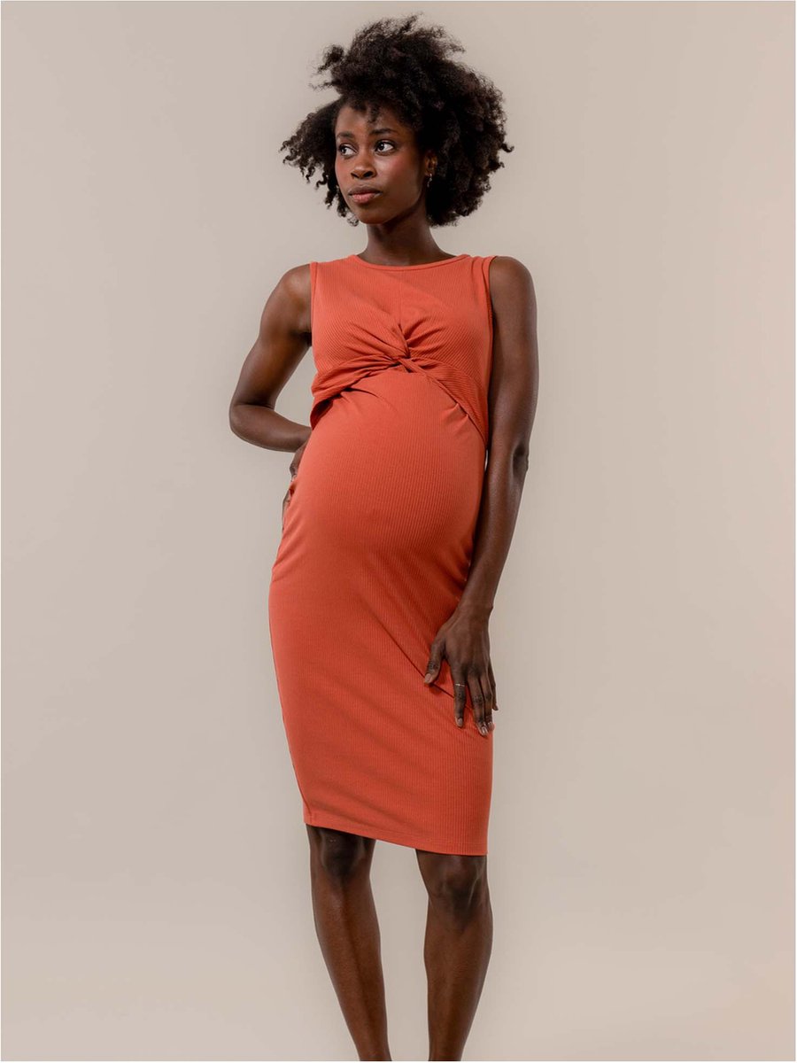 Prénatal zwangerschapsjurk - Zwangerschapskleding - Light Orange Brown - Maat S - Prénatal