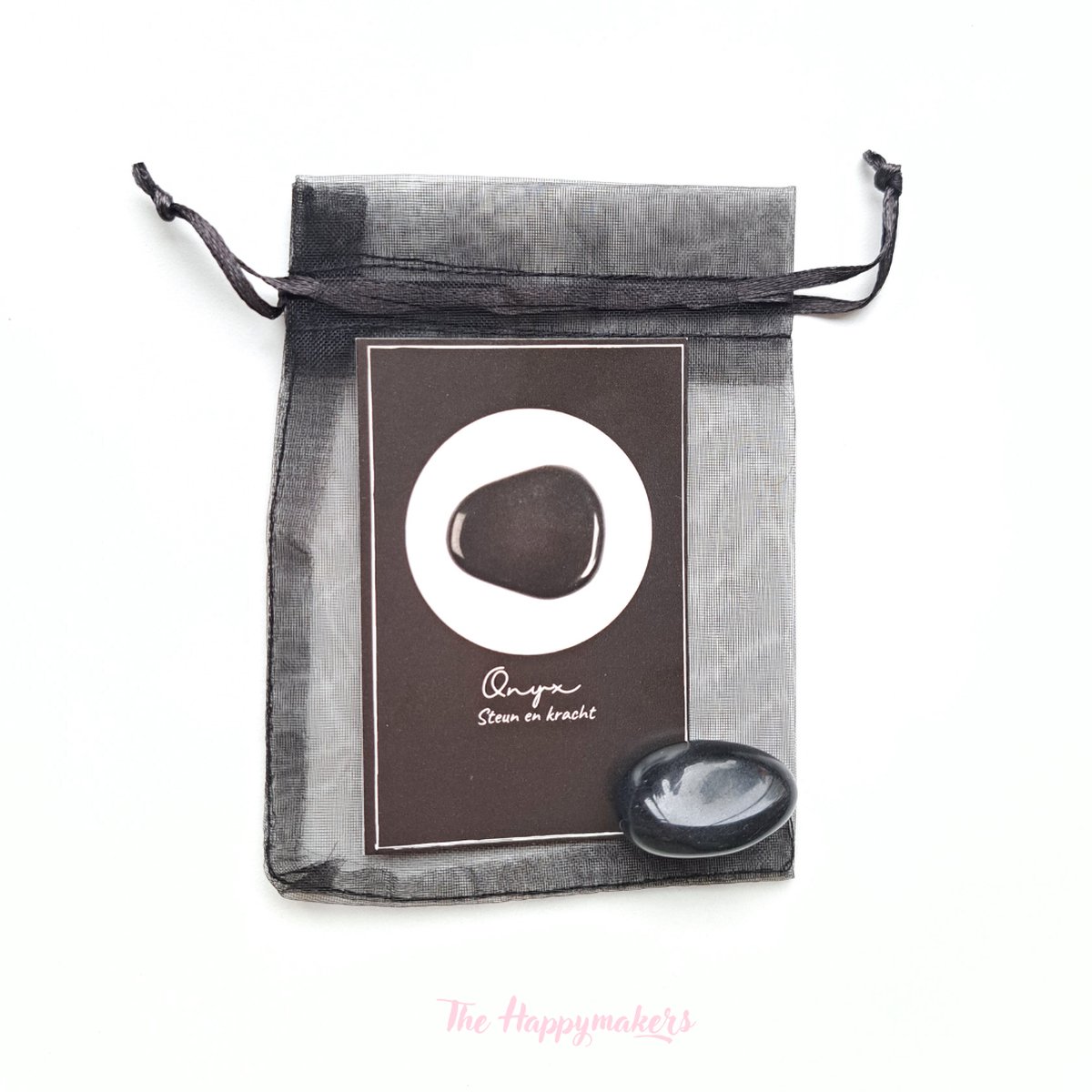 Edelsteen in zakje ''onyx'' trommelsteen, knuffelsteen, natuursteen, giftset, cadeautje, steun en kracht