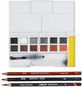 Derwent - Inktense Paint Pan Mixed Media Set Shades & Tone with 12 Pans and 3 Pencils