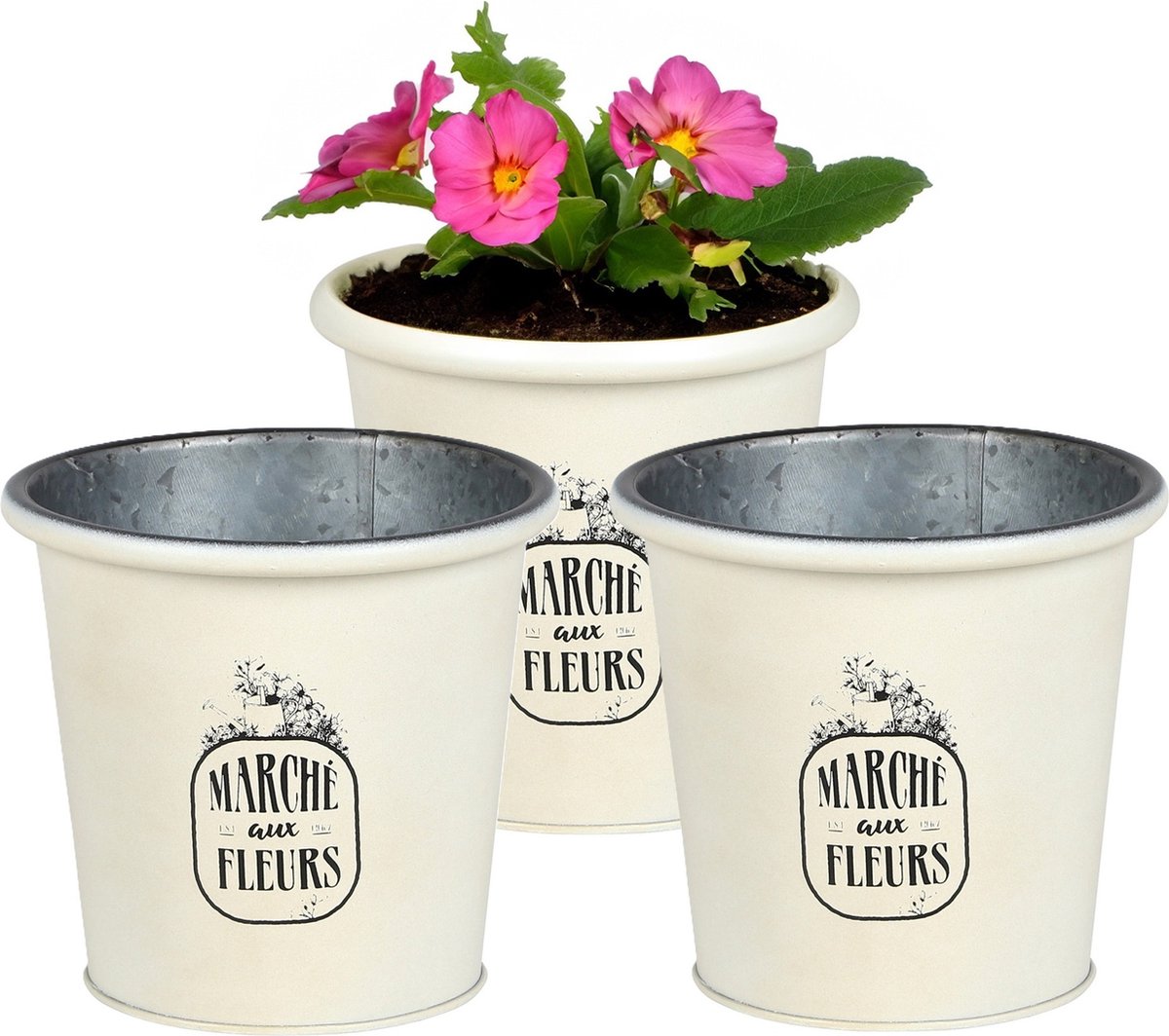 Goedkoopste Sunnydays /plantenpot/bloempot - 3x - zink - ivoorwit - D14 x H13 cm
