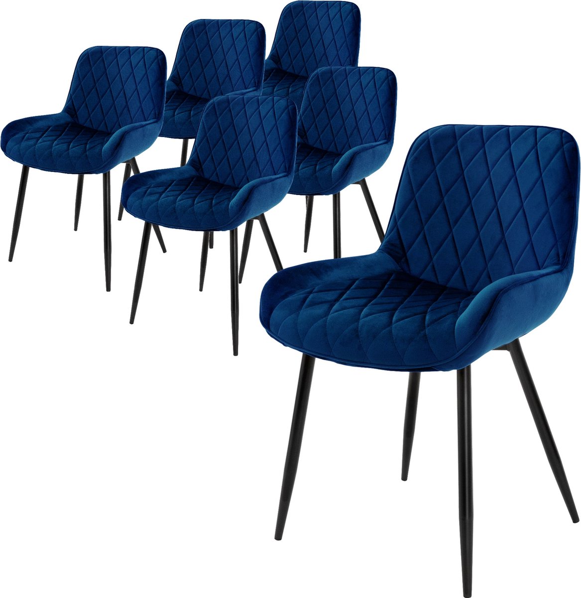 ml-design Set van 6 Eetkamerstoelen Eetkamerstoel met Rugleuning en Armleuningen, Donkerblauw, Fluwelen Zitting, Metalen Poten, Keukenstoelen Woonkamerstoelen Gestoffeerde Stoelen Krukken