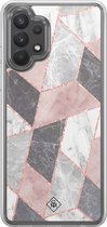Casimoda® hoesje - Geschikt voor Samsung Galaxy A32 4G - Stone grid marmer / Abstract marble - 2-in-1 case - Schokbestendig - Geometrisch patroon - Verhoogde randen - Paars, Transparant