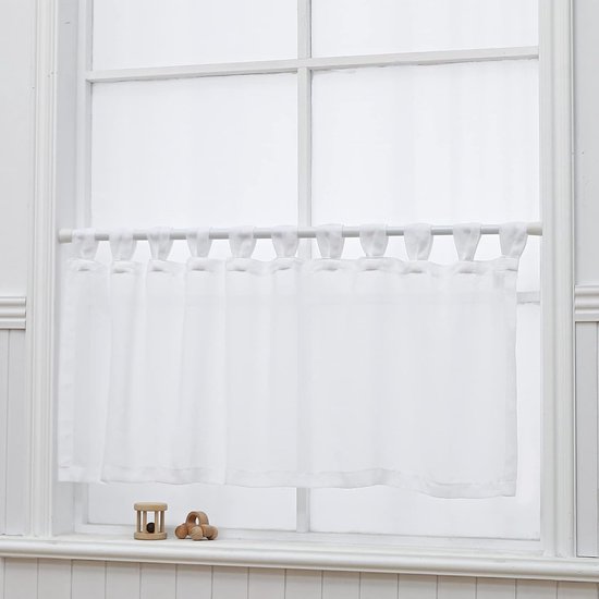 Vitrage, voile bistrogordijn met lussen, transparant gordijn, modern raamgordijn, gaas, sjaals, raamgordijn voor keuken, woonkamer, landhuis (h x b 45 x 120 cm, zuiver wit)