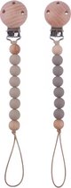 2 Stuks - Houten Speenkoord Baby - Siliconen Kralen - Beige & Taupe/Grijs