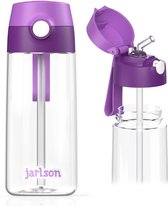Kinderdrinkfles Waterfles 500 ml – BPA-vrij – lekvrij – kinderfles met rietje – Tritan fles voor school, kleuterschool, fiets (paars)