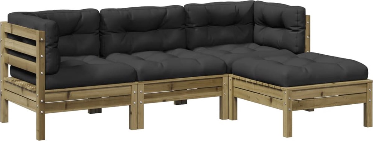 vidaXL 4-delige - Loungeset - met - kussens - geïmpregneerd - grenenhout antraciet