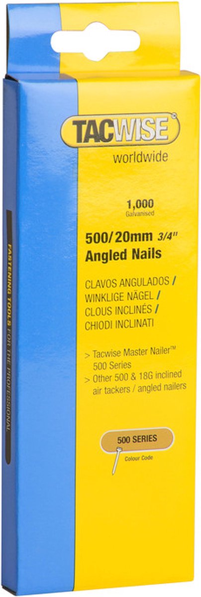 Tacwise schuine nagel - Serie 500 - Nagel voor tacker - 20 mm - Gegalvaniseerd - 1.000 stuks