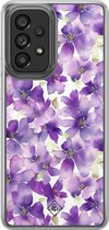Casimoda® hoesje - Geschikt voor Samsung Galaxy A52 5G - Floral Violet - 2-in-1 case - Schokbestendig - Bloemen - Verhoogde randen - Paars, Transparant
