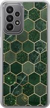 Casimoda® hoesje - Geschikt voor Samsung Galaxy A23 - Kubus Groen - 2-in-1 case - Schokbestendig - Geometrisch patroon - Verhoogde randen - Groen, Transparant