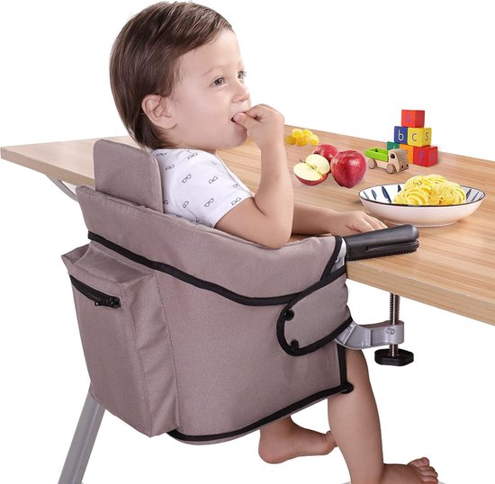 Tafelstoel Kinderstoel Draagbaar Opvouwbaar Kinderzitje Stoelverhoger voor eettafel met rugleuning (lichtbruin)