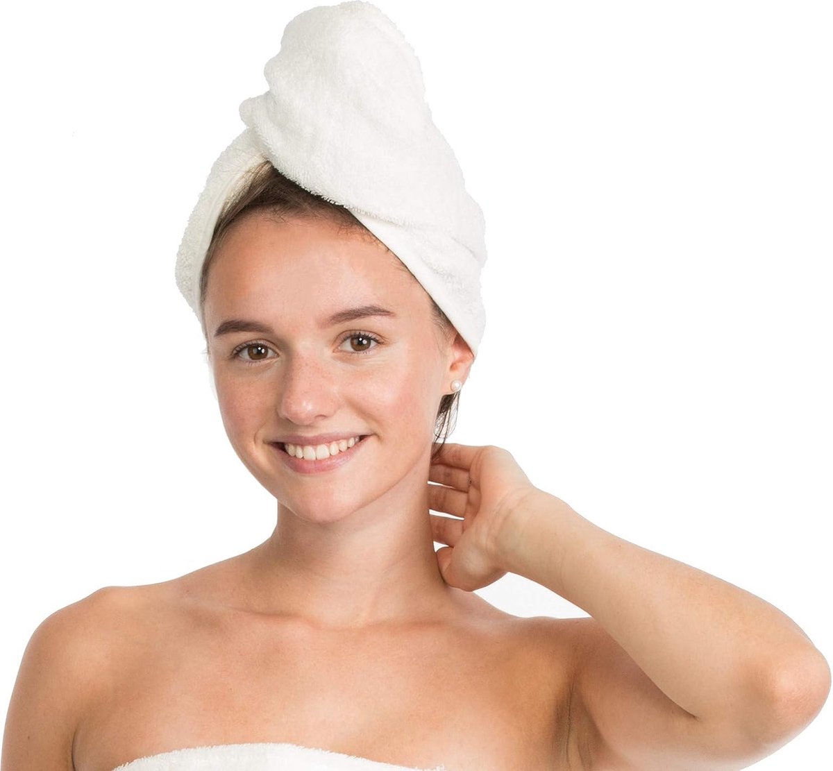 Haartulband haardroogdoek, hoofddoek, haarmuts, handdoek met knoop, 100% katoen, crème/wit