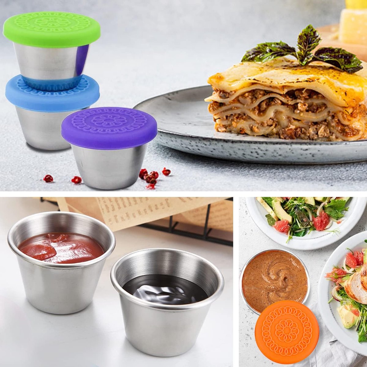 Hisdricus Set Van 6 60 Ml Dressing Containers Roestvrij Staal Met Sauzenhouder En Lekvrije Saladedressing Container Ideaal Voor Dips Bento S Ook Als Kleine Vriesdozen 2117218499