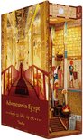 Houten 3D-puzzel 'Adventure in Egypt' met een trap naar een Egyptische tempel, beelden, hiërogliefen en verlichting.