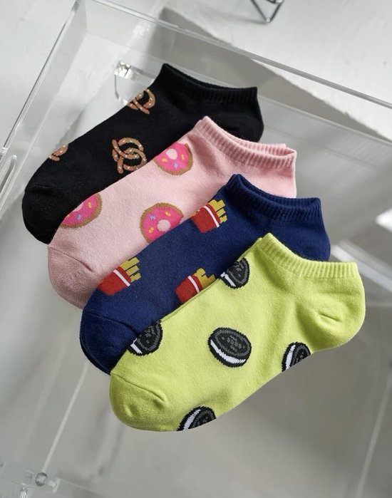 Dames sokken - Sokken - Maat 39 t/m 42 - Donut - Oreo - Friet - Pretzel - Set van 5 - Fashion - Cute