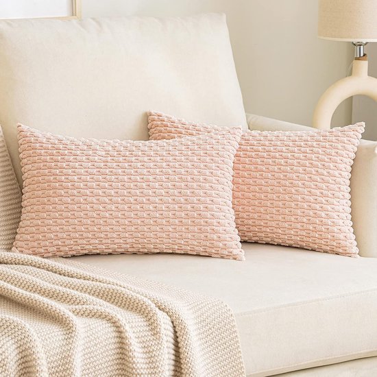Corduroy kussenslopen, sofakussen, 30 x 50 cm, moderne kussenhoezen, decoratieve sierkussens, zachte sierkussenhoes voor woonkamer, bank, slaapkamer, set van 2 roze