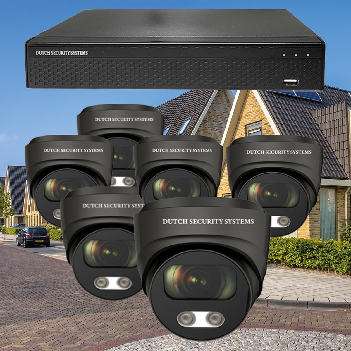 Draadloze Camerabeveiliging - Sony 5MP - 2K QHD - Set 6x Audio Dome - Zwart - Binnen & Buiten - Met Nachtzicht - Incl. Recorder & App