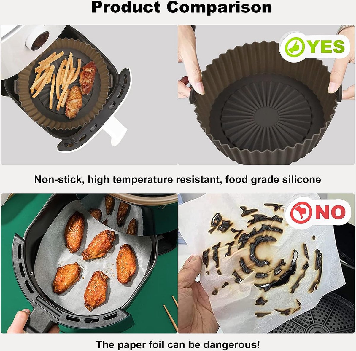 Tapis De Friteuse à Air - SURENHAP - Réutilisables - Silicone - 21 Cm - Température Max 450°F