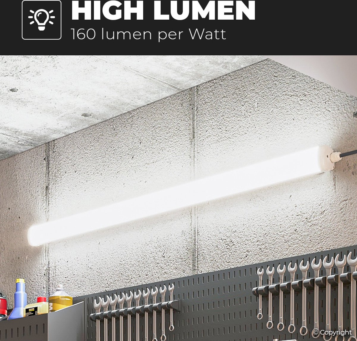 S-Series - LED TL Armatuur 150cm - IP65 Waterdicht - 48 Watt 5760 Lumen 120lmw 6500k Daglicht Wit Koppelba