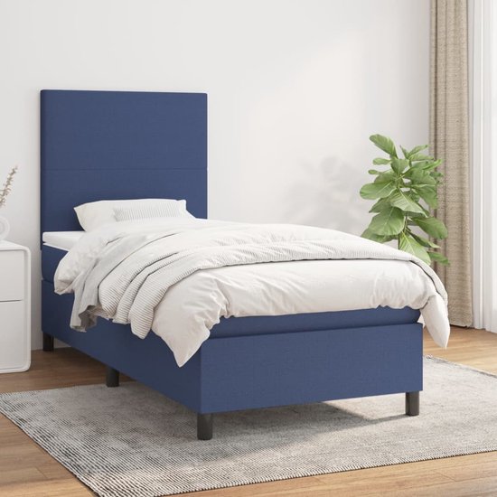 The Living Store Boxspringbed - Comfort - Bed - 203 x 100 x 118/128 cm - Blauw - Stof - Multiplex en hout verwerkt