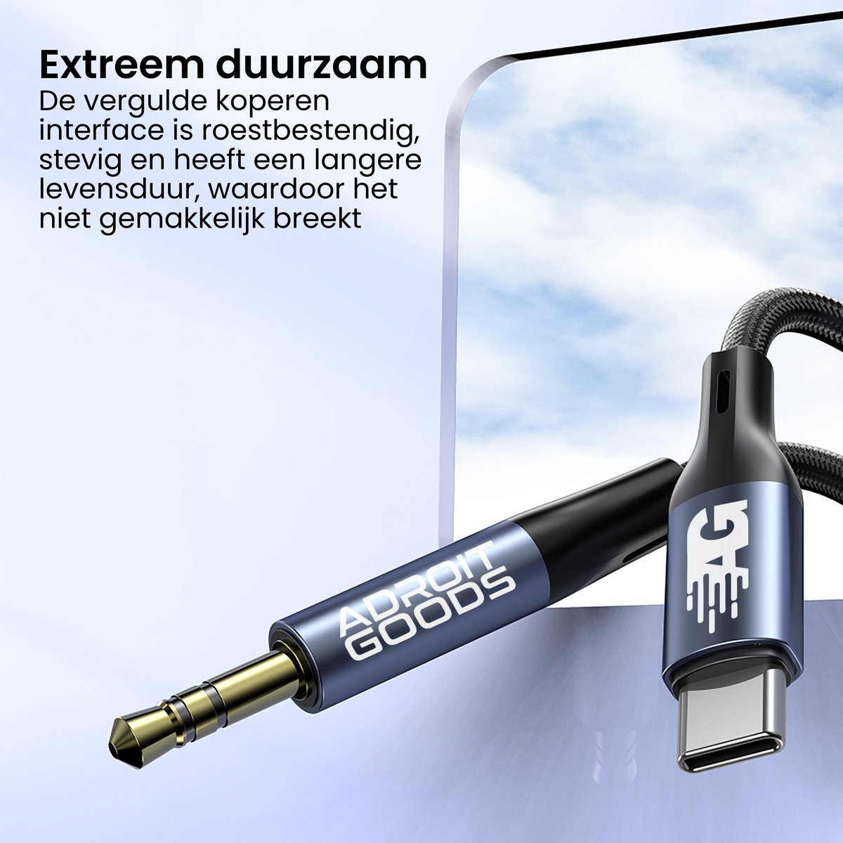 USB-C naar 3,5 mm AUX kabel 150 cm gevlochten audio kabel voor smartphone, tablet, auto, laptop - Afbeelding 3