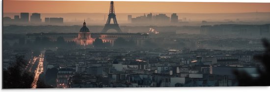 Dibond - Eiffeltoren - Parijs - Stad - Gebouw - 90x30 cm Foto op Aluminium (Met Ophangsysteem)