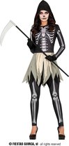 Guirca - Spook & Skelet Kostuum - Opgestaan Uit De Dood Skelet - Vrouw - Zwart, Wit / Beige - Maat 42-44 - Halloween - Verkleedkleding