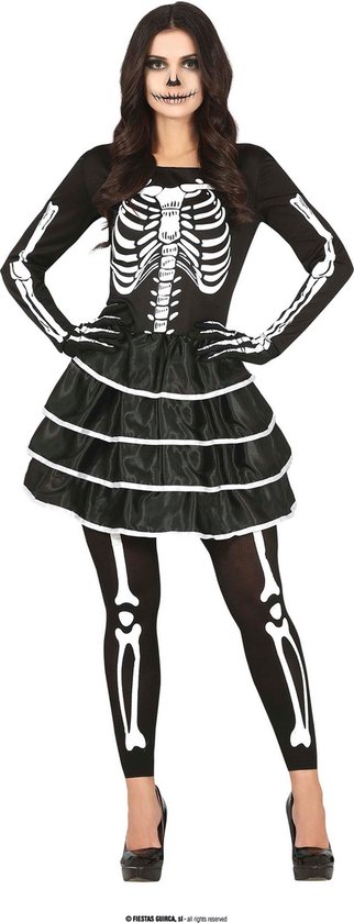 Guirca - Spook & Skelet Kostuum - Spaanse Bonita Skelet - Vrouw - Zwart - Maat 42-44 - Halloween - Verkleedkleding