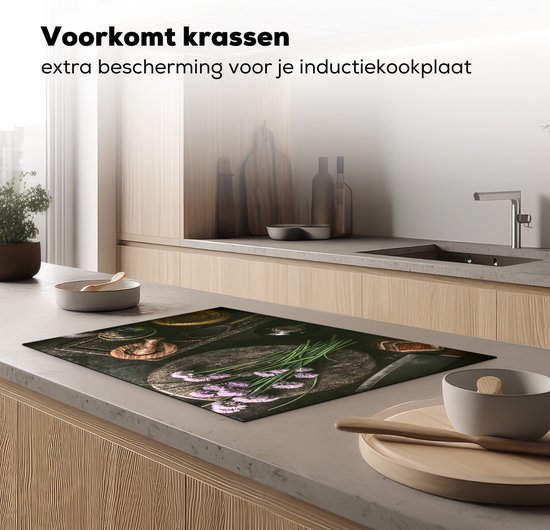 Inductie beschermer 78x52 cm - Kruiden - Stilleven - Kookplaataccessoires - Afdekplaat voor kookplaat - Anti slip mat - Keuken decoratie inductieplaat industrieel - Inductiebeschermer - Inductiemat - Beschermmat voor fornuis