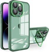 iPhone 15 PLUS Hoesje - Transparant - Doorzichtige Achterkant - Met Standaard - Groen - Provium