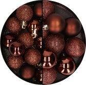 Cosy and Trendy kerstballen - 32x st - donkerbruin - 3 en 6 cm - kunststof