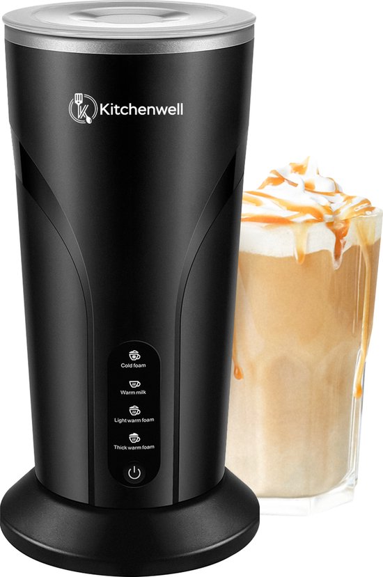 Mousseur à lait électrique Kitchenwell - 4-en-1 - 300 ML - 500W - Zwart