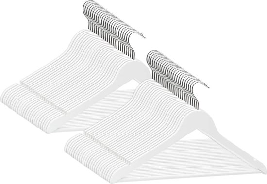 The Living Store Ensemble de Cintres en Bois Dur et Métal - 44,5 x 0,6 x 23 cm - Wit