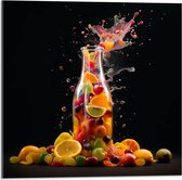 Acrylglas - Fles - Eten - Fruit - Spetters - Kleuren - 50x50 cm Foto op Acrylglas (Met Ophangsysteem)